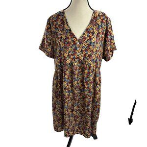Pretty Garden Womens Size L Dress Multicolor Floral Print Short Sleeve V Neck